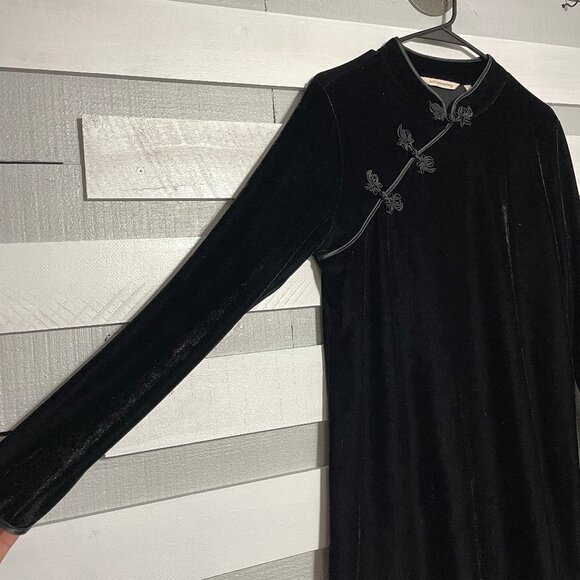 EUC Soft Surroundings Tai Velvet Tunic Top Dress Black Medium Velour Asian style - Picture 8 of 14